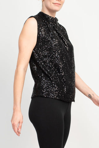 Nicole Miller Gemma All Over Sequin Sleeveless Top-Very Black_Side View1
