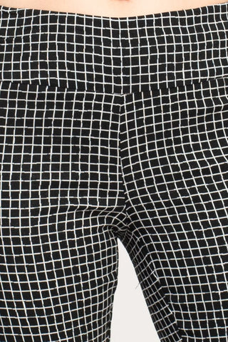 Zac & Rachel Black White Irregular Mini Square Print Fitted Pants _Fabric View