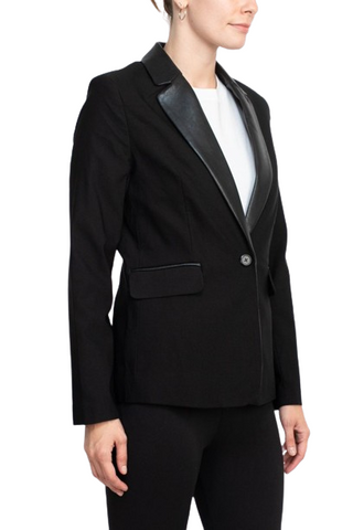 Zac & Rachel notched collar long sleeve one button closure stretch crepe blazer - Black - Side