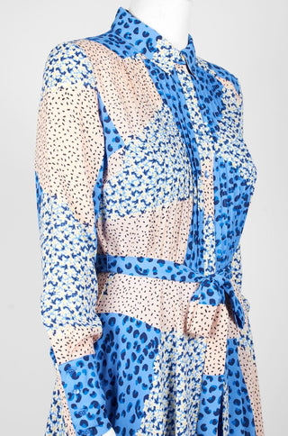NANETTE Nanette Lepore Collared Tie Waist Long Sleeve Pleated Multi Print Polyester Dress