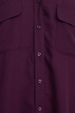 M Magaschoni Collar Neck Long Sleeves Front Button Detail Top_aubergine_Detailed View