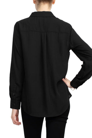 M Magaschoni Collar Neck Long Sleeves Front Button Detail Top_smokey_black_Back View