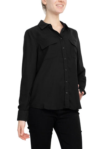 M Magaschoni Collar Neck Long Sleeves Front Button Detail Top_smokey_black_Side View