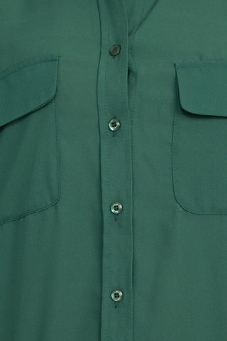 M Magaschoni Collar Neck Long Sleeves Front Button Detail Top_smokey_emerald_green_Front Detailed View