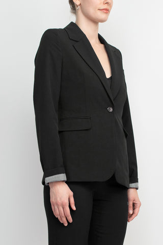 Philosophy Lapel Collar Rolled Long Sleeve Detail Single Button with Flap Pockets Woven Blazer_Black_side