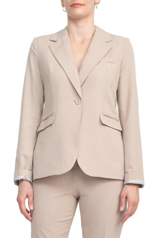 Philosophy Lapel Collar Rolled Long Sleeve Detail Single Button with Flap Pockets Woven Blazer_khaki_front