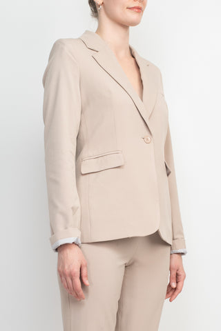 Philosophy Lapel Collar Rolled Long Sleeve Detail Single Button with Flap Pockets Woven Blazer_khaki_side