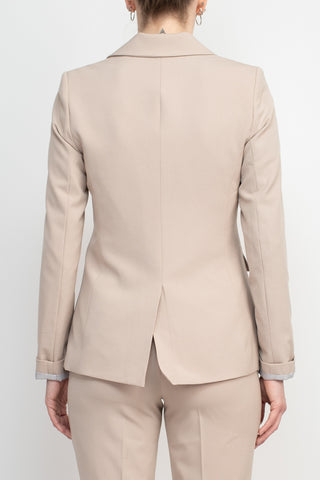 Philosophy Lapel Collar Rolled Long Sleeve Detail Single Button with Flap Pockets Woven Blazer_khaki_back