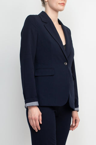 Philosophy Lapel Collar Rolled Long Sleeve Detail Single Button with Flap Pockets Woven Blazer_Midnight_side