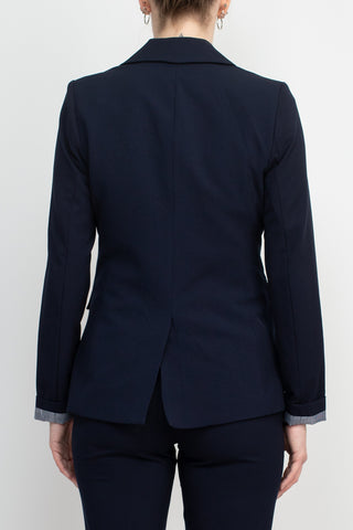 Philosophy Lapel Collar Rolled Long Sleeve Detail Single Button with Flap Pockets Woven Blazer_Midnight_back
