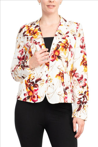 Premise Notched Collar Long Sleeve 2 Button Closure Floral Print Cotton Blend Jacket