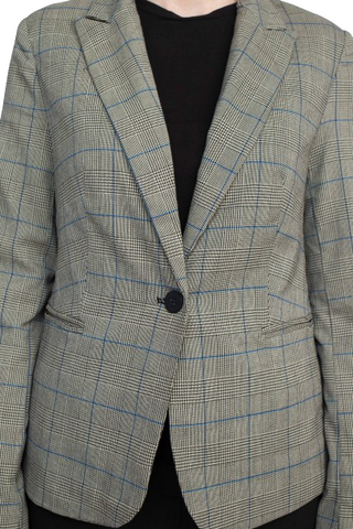 Premise Notched Collar Long Sleeve One Button Knit Blazer - Blue Grey Glen - Fabric 