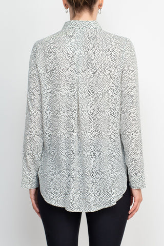 Grand & Greene Collar Neck Button Detail Long Sleeve Printed Crepe Top