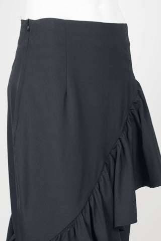 Why Dress Mid Waist Ruffled Zipper Side Solid Crepe Skirt