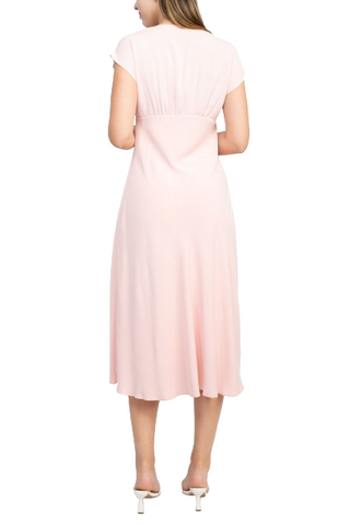 Sage Collective V-Neck Cap Sleeve Solid Fit & Flare Flowy Woven Dress - Pink - Back