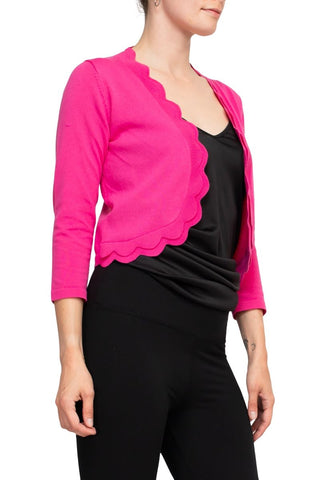 Zac & Rachel 3/4 Sleeve Open Faced Shrug with Tiered Scallop Details - Hot Pink - Side