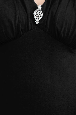 Connected Apparel Crossed Neck Sleeveless Jewelry Front Detail Ruched Empire Waist Solid Jersey Dress | Available at Curated Brands in Los Angeles Connected Apparel Crossed Neck Sleeveless Jewelry Front Detail Ruched Empire Waist Solid Jersey Dress | Available at Curated Brands in Los Angeles