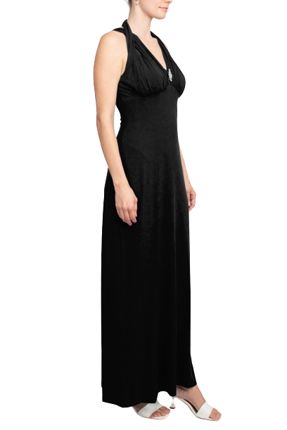 Connected Apparel Crossed Neck Sleeveless Jewelry Front Detail Ruched Empire Waist Solid Jersey Dress | Available at Curated Brands in Los Angeles Connected Apparel Crossed Neck Sleeveless Jewelry Front Detail Ruched Empire Waist Solid Jersey Dress | Available at Curated Brands in Los Angeles