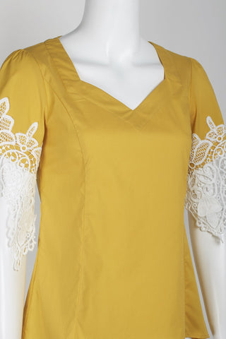 Final Sale: Why Dress V-Neck Short Lace Sleeve Zipper Back Cotton Top
