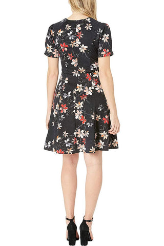 London Times V-Neck Short Sleeve Zipper Back Floral Print Jacquard Dress