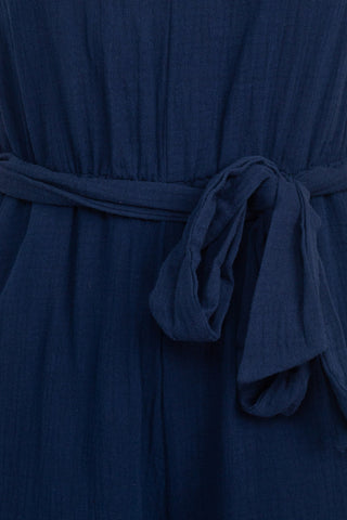 London Times V-Neck Sleeveless Tie Waist Solid Cotton Jumpsuit