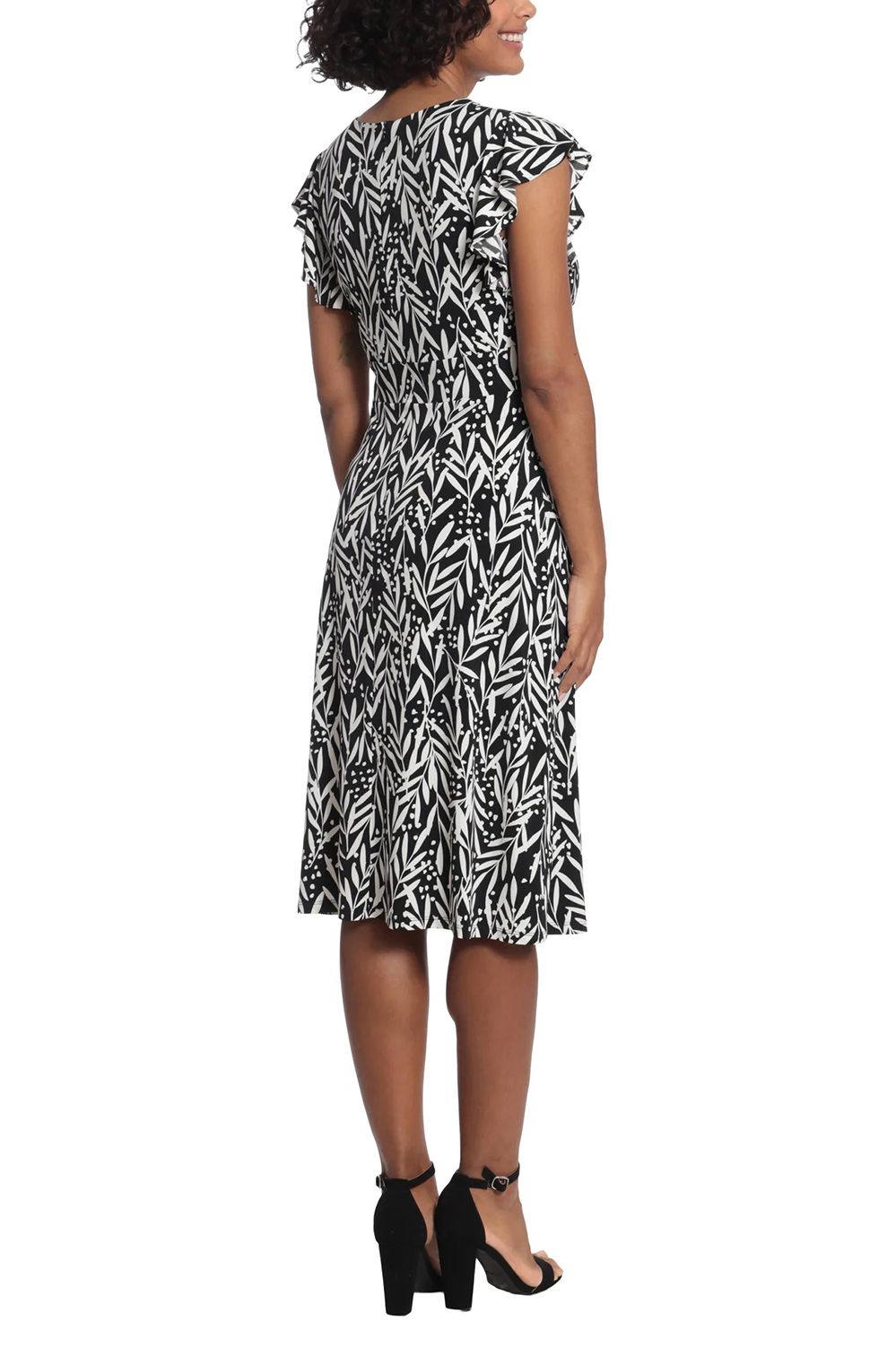 London Times VNeck Ruffled Sleeve Fit and Flare Jersey Dress