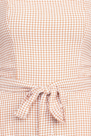London Times Square Neckline Sleeveless Back Zipper Self Tie Belt Midi Crepe Dress - Rust - Detail