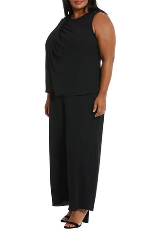 London Times Jewel Neck Pleated Crisscross Jumpsuit ( Plus Size ) - Black - Side