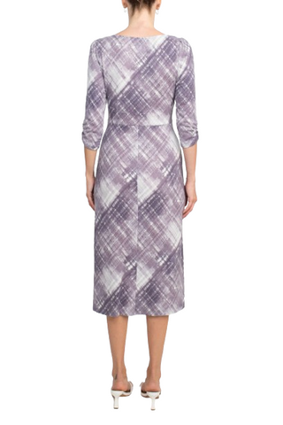 Connected Apparel Square Neck ¾ Sleeve Multi Print A-Line Knit Dress - DLV - Back
