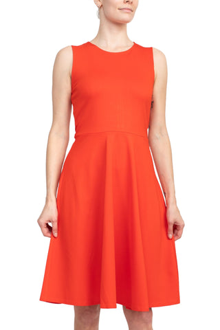 T Tahari Crew Neck Sleeveless Fit and Flare Solid Scuba Dress_geranium_Front Inner View