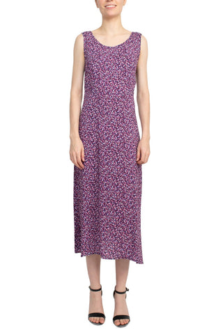 Connected Apparel Scoop Neck Sleeveless Multi Print String Tie Back Fit & Flare Rayon Dress_MAUVE_Front View