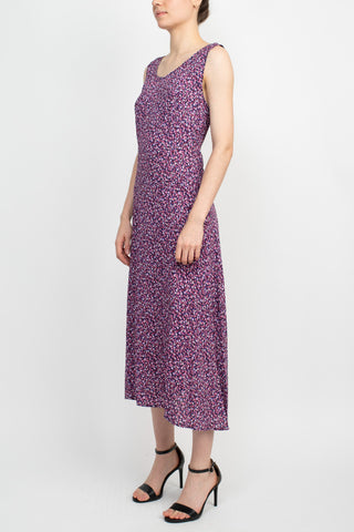 Connected Apparel Scoop Neck Sleeveless Multi Print String Tie Back Fit & Flare Rayon Dress_MAUVE_Side View