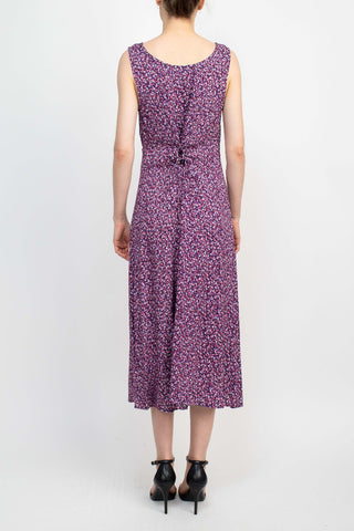 Connected Apparel Scoop Neck Sleeveless Multi Print String Tie Back Fit & Flare Rayon Dress_MAUVE_Back View