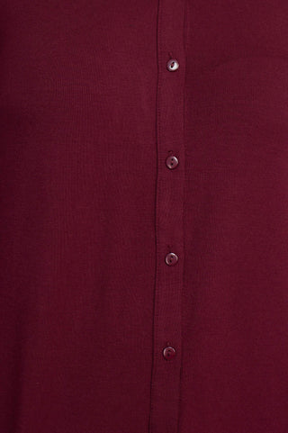 Final Sale: T Tahari Collar Neck Cuff Long Sleeves Button Detail ITY Blouse - Port - Fabric