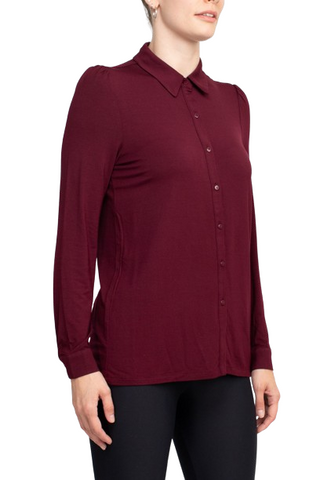 Final Sale: T Tahari Collar Neck Cuff Long Sleeves Button Detail ITY Blouse - Port - Side