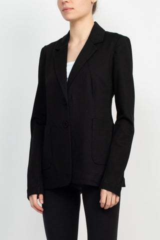 T Tahari Notched Collar Two Button Long Sleeve With Patch Pockets Knit Blazer