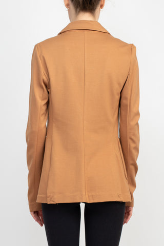 T Tahari Notched Collar Two Button Long Sleeve With Patch Pockets Knit Blazer