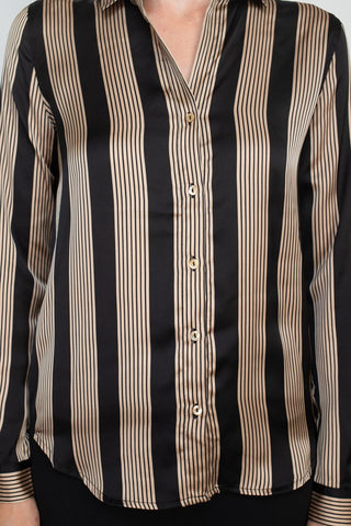 T Tahari collared long sleeve button front closure stripe print shirt