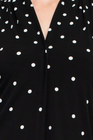 T Tahari Polka Dot Collared Neck Sleeveless Top - Black Ivory - Detail