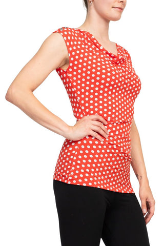 T Tahari Sleeveless Cowl Neck Polka Dots Top -  Poppy Red White -  Side