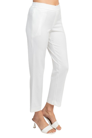 T Tahari Mid Waist Pull On Ankle Slim Fit Crepe Pant with Pockets - White - Side