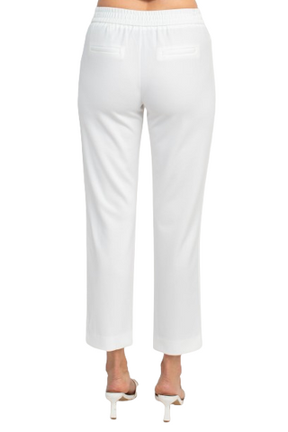 T Tahari Mid Waist Pull On Ankle Slim Fit Crepe Pant with Pockets - White - Back