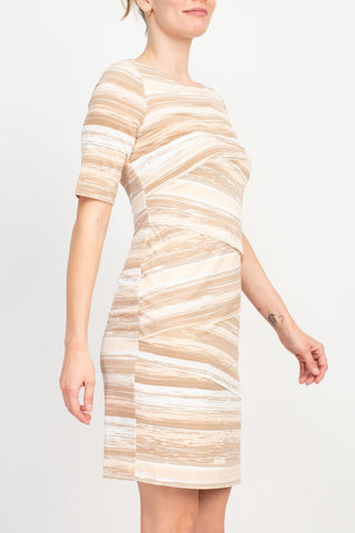 Connected Apparel Ivory Taupe striped sheath dress_SIde View
