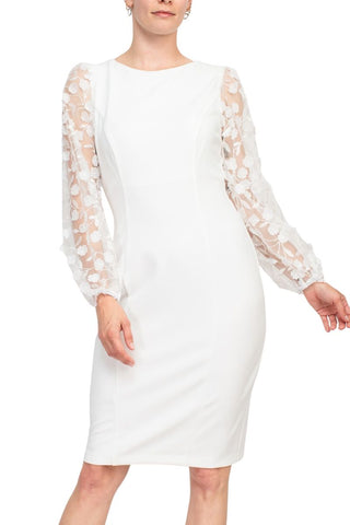 Connected Apparel Bodycon Long Sleeve Dress - Ivory - Front