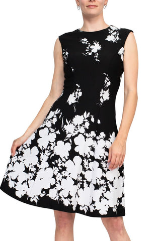 Connected Apparel Floral Print Dress - Black - Front