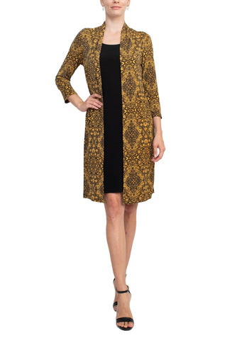 Connected Apparel Scoop Neck Long Sleeve Faux Jacket ITY Dress