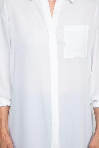 Joan Vass NY collared 3/4 sleeve front button closure chiffon crepe shirt