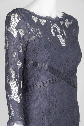 Adrianna Papell Boat Neck Long Sleeve Illusion Zipper Back Embellished Lace Dress