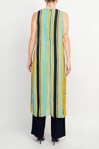 Emma & Michele Sleeveless Scoop Neck Stripped Jumpsuit - Blue Blue Yellow_Back View