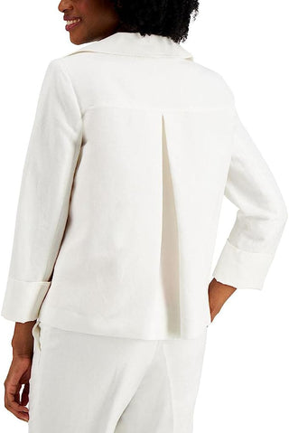 Kasper Notched Collar Open Front 3/4 Cuffed Sleeve 2 Welt Pocket Linen Jacket